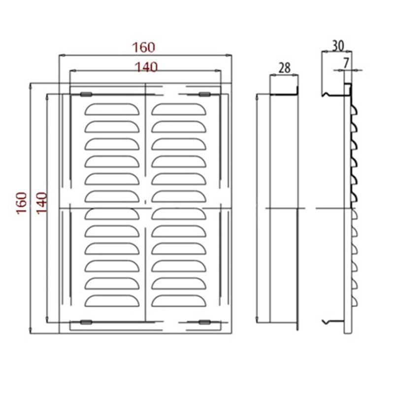 Kratka wentylacyjna, metalowa D/AK 140x140 mm DOSPEL 007-1820, srebrna