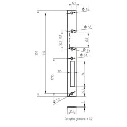 Szyld do elektrozaczepu ELEKTRA SP2501-M R3 R4 prosty długi 250mm L/P