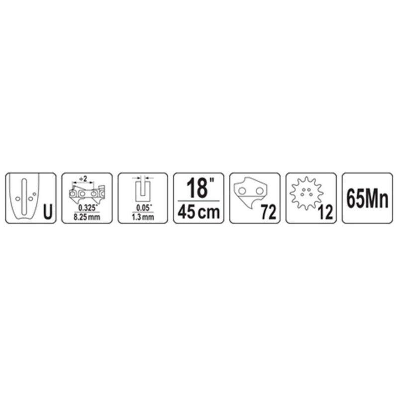 Prowadnica do pilarek YATO YT-849332 18’’ 0,325’’ U 72 ogniwa 0,05’’ (1,3mm)