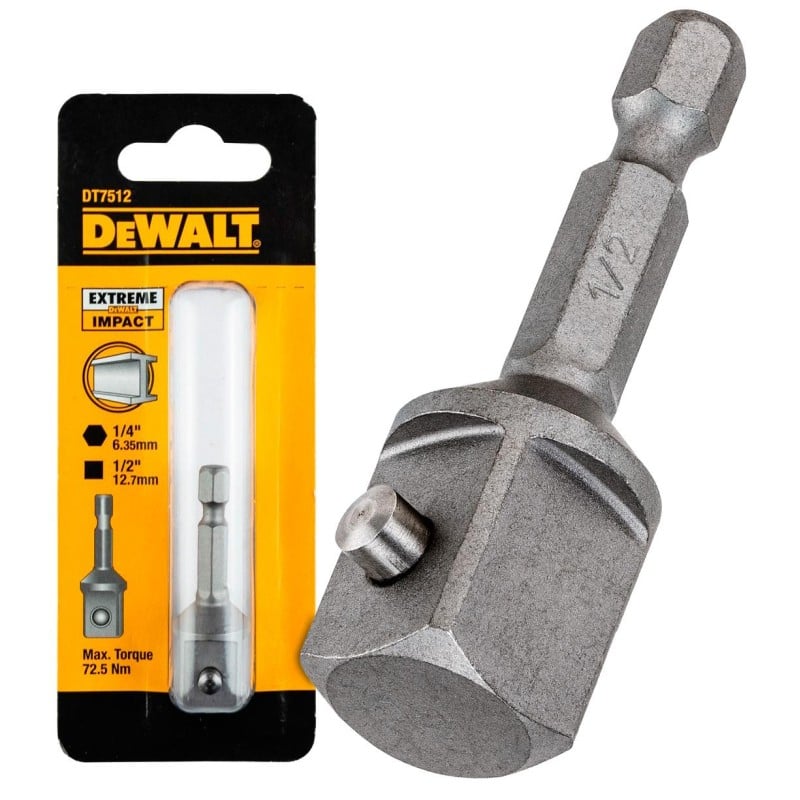 Redukcja 1/4''hex x 1/2''kw L-75mm udarowa DeWALT