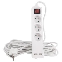 Przedłużacz elektryczny 5 m Plast-Rol W-98166 2xUSB 3-gniazda z uziemieniem i wyłącznikiem, biały