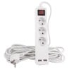 Przedłużacz elektryczny 5 m Plast-Rol W-98166 2xUSB 3-gniazda z uziemieniem i wyłącznikiem, biały