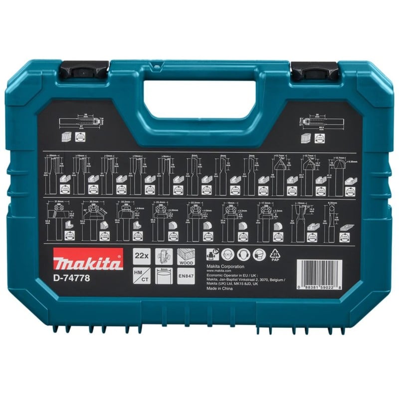 Zestaw 22 frezów do frezarki 8mm Makita D-74778