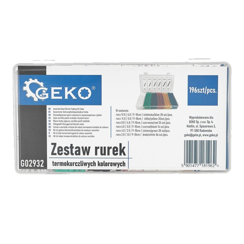 Zestaw rurek termokurczliwych koszulek GEKO G02932 mix kolor 196 szt.
