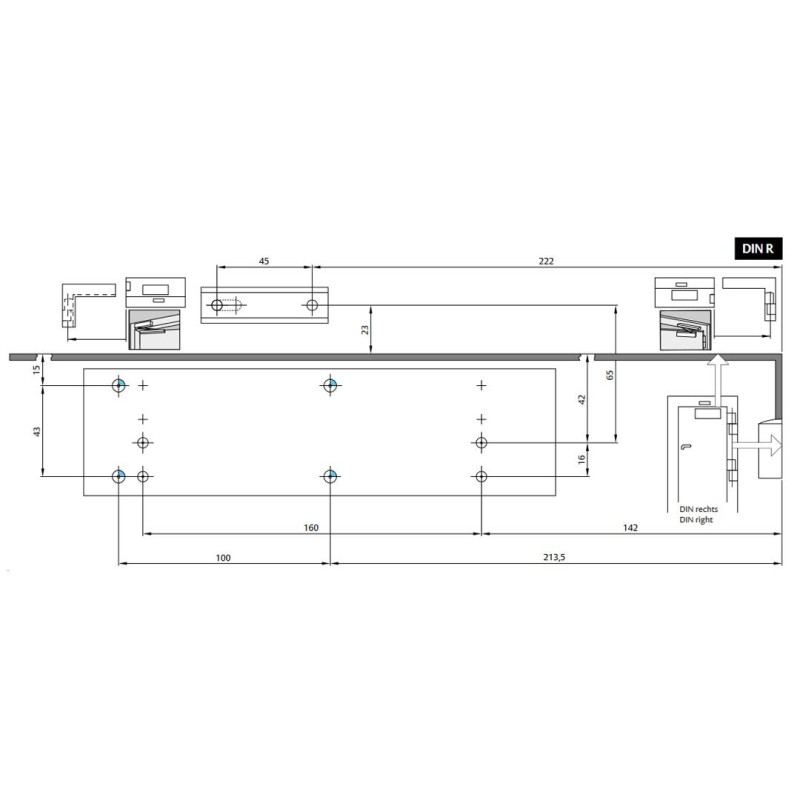 Samozamykacz do drzwi 120kg 140cm Assa Abloy DC300-DEV1 z ramieniem DCL190-EV1, srebrny