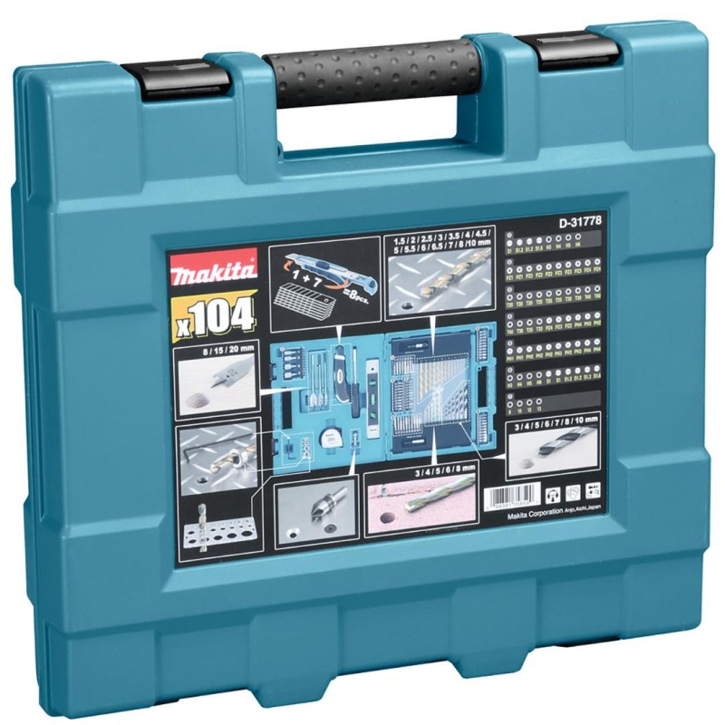 Zestaw bitów wierteł nasadek 104el. Makita D-31778