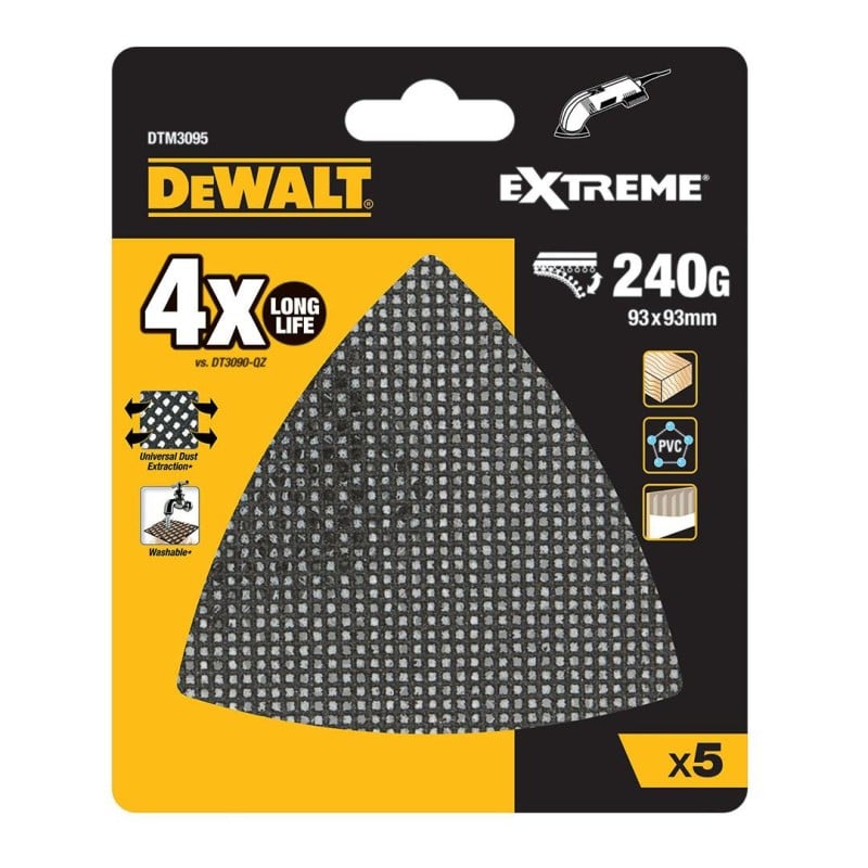 Siatka ścierna trójkątna z rzepem DeWALT DTM3095-QZ EXTREME 93x93mm P240 5 szt.
