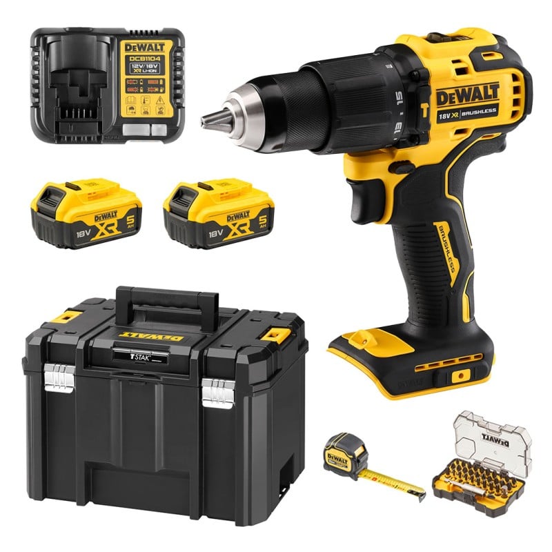 Zestaw DeWALT DCZ100P2KT Wiertarko-wkrętarka udarowa DCD709 18V XR BL 2x5Ah akcesoria walizka