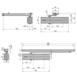 Samozamykacz do drzwi 120kg 140cm Assa Abloy DC300-D9016 z ramieniem DCL190-9016, biały