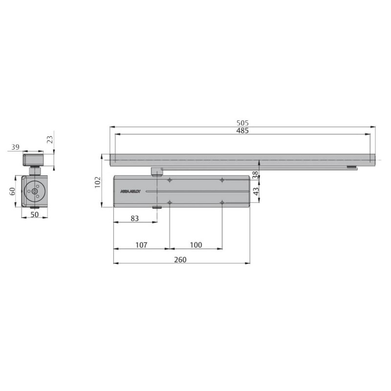 Samozamykacz z szyną CZARNY do drzwi max 80kg 950mm DC300 ASSA ABLOY