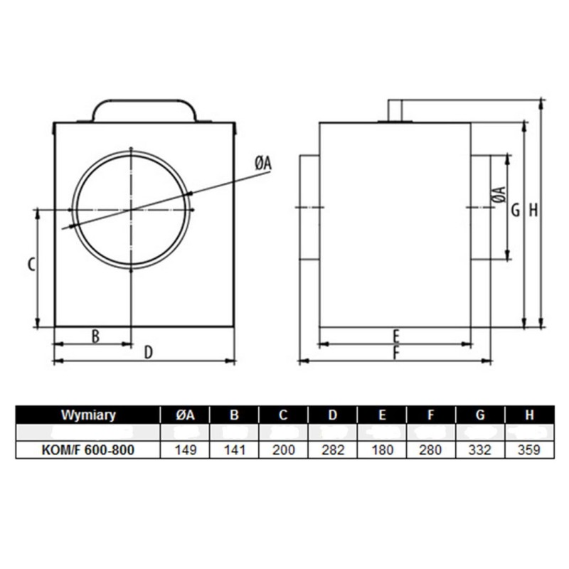 Filtr kanałowy powietrza DOSPEL 012-0116 KOM/F 600-800 Ø 150 mm