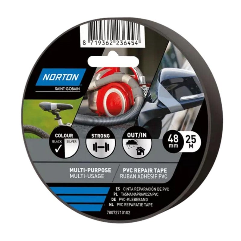 Taśma naprawcza Norton 48mm x25mb PVC wzmocniona uszczelniająca czarna