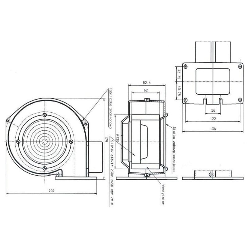 Wentylator piecowy, metalowa turbina, dmuchawa do pieca WPAX2 PLW1 KGŁ GP