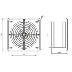 Wentylator ścienny przemysłowy DOSPEL 007-0341A WBS Ø315 1000m3/h 110W IPX2