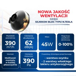 Wentylator kanałowy DOSPEL 007-9247 WK 100, BLDC, 390 m³/h IPX4 45W