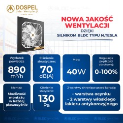 Wentylator przemysłowy osiowy DOSPEL 007-9200 WOKS 200 SILVER wywiewny TESLA-BLDC 200mm 40W 890m3/h