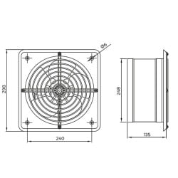 Wentylator ścienny przemysłowy DOSPEL 007-0340A WBS Ø250 600m3/h 86W IPX2