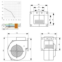 Wentylator piecowy promieniowy z klapką przysłoną MPlusM WPA117KP metalowa turbina