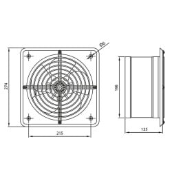 Wentylator ścienny przemysłowy DOSPEL 007-0339A WBS Ø200 350m3/h 40W IPX2