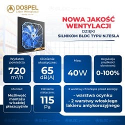 Wentylator przemysłowy osiowy DOSPEL 007-9206 WOKS 200 BLUE nawiewny TESLA-BLDC 200mm 40W 720m3/h