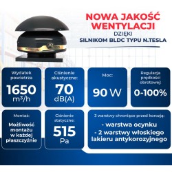 Wentylator dachowy DOSPEL 007-9260 250mm z silnikiem TESLA-BLDC WD 250, 1650m3/h IPX4 90W