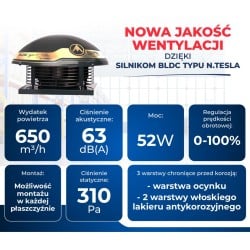 Wentylator dachowy DOSPEL 007-9262 150mm z silnikiem TESLA-BLDC WD 150, 650m3/h IPX4 52W