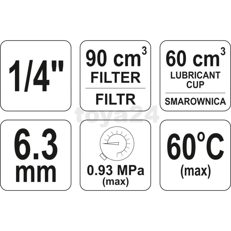Zespół filtrów reduktor+ smarownica 1/4'' YATO