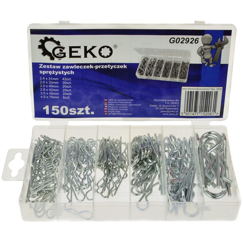 Zestaw 150 zawleczek sprężynowych mix GEKO G02926