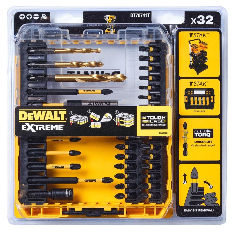 Zestaw bitów i wierteł udarowych DeWALT DT70741T FLEXTORQ TOUGHCASE 32 szt.