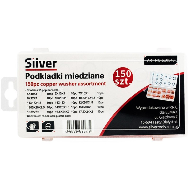 Zestaw 150 podkładek miedzianych SILVER S10543