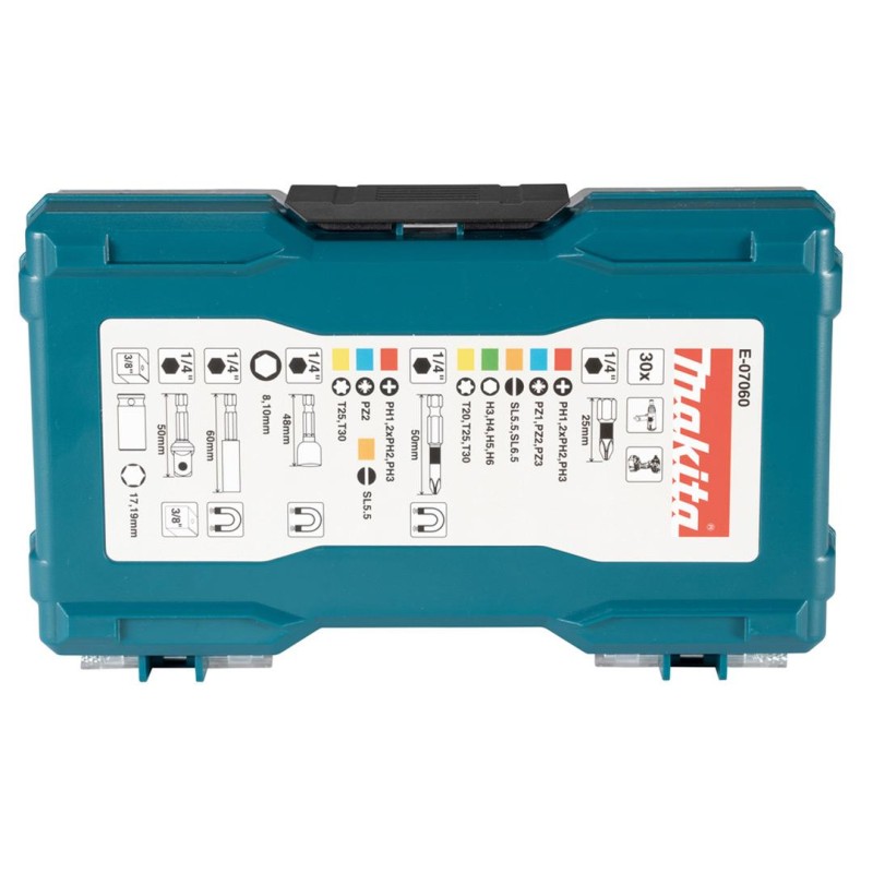 Zestaw bitów 1/4' nasadek 30 części Makita E-07060