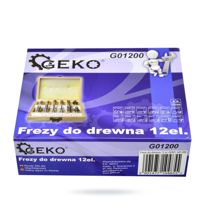 Zestaw frezów do drewna 8mm 12cz GEKO