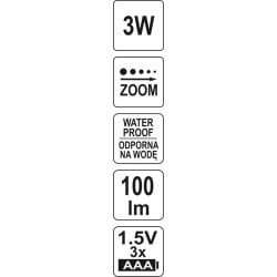 Latarka czołowa Yato YT-08590 POWER LED 3W 100 lm 100 m regulacja kąta IP20