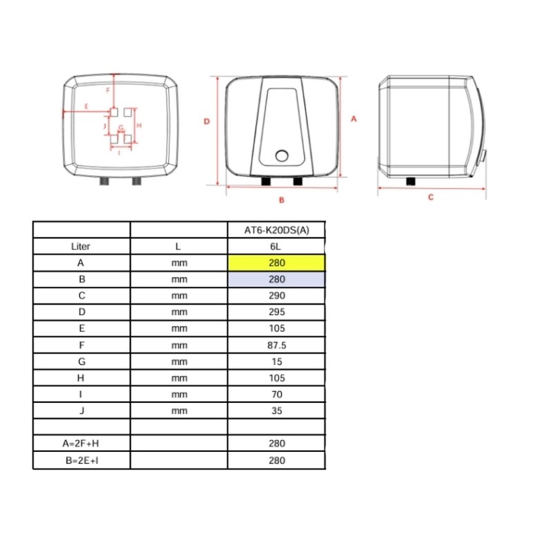 Ogrzewacz wody Hydroland FLORYDA OW.FL.D6 2000W 6L podłączenie dolne LED