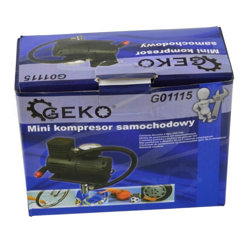 Kompresor samochodowy GEKO G01115 12V 2MPa 3m + 3 Końcówki