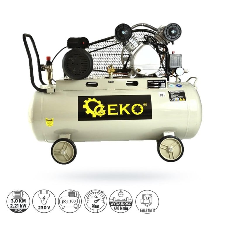 Kompresor olejowy GEKO G80309 100L 3KM 420 l/min 9 Bar 230V BIG V