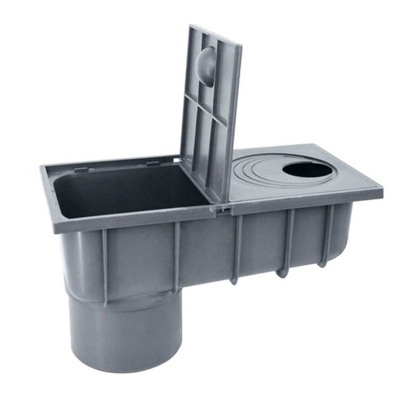 Osadnik rynny rewizja czyszczak AQUER Ø50/110mm dolny z koszykiem szary