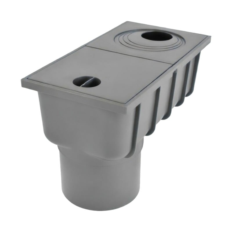 Osadnik rynny rewizja czyszczak AQUER Ø50/110mm dolny z koszykiem szary