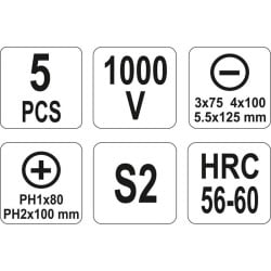 Wkrętaki YATO YT-2827 VDE 1000V 5el S2 PH + Płaskie