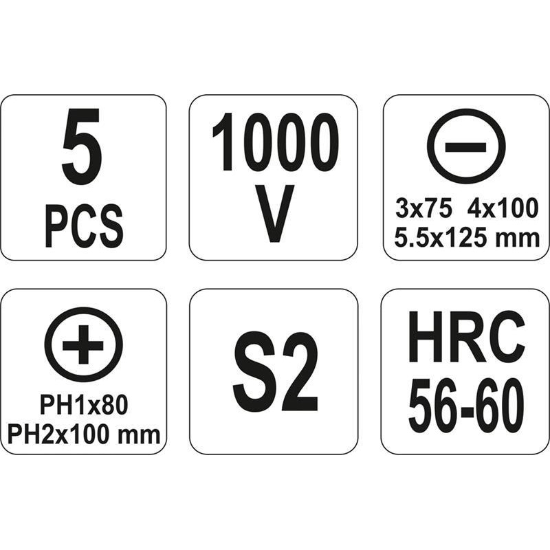 Wkrętaki YATO YT-2827 VDE 1000V 5el S2 PH + Płaskie