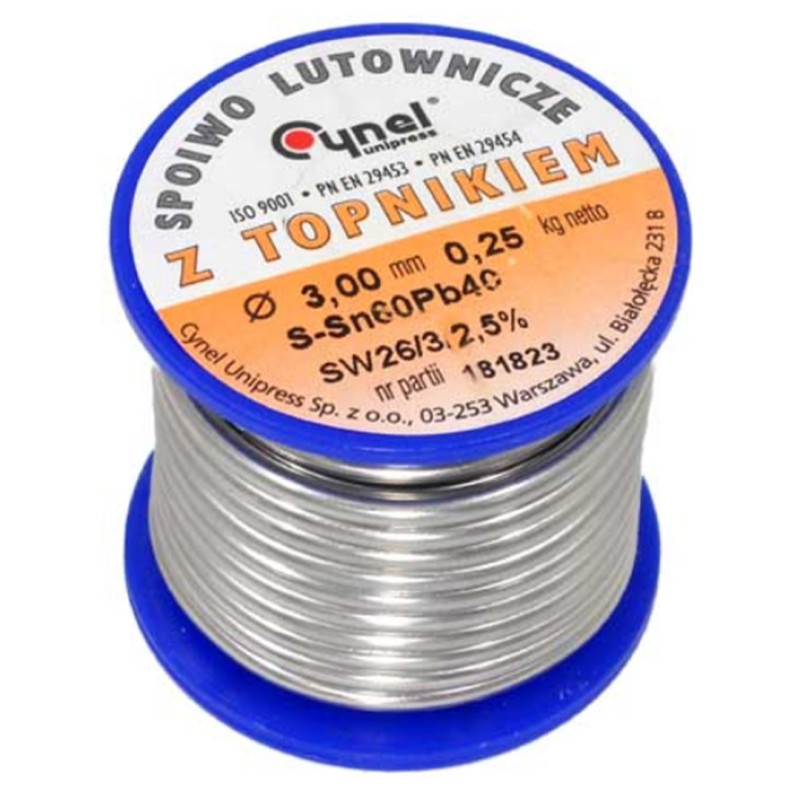 Spoiwo lutownicze z topnikiem CYNEL 250g FI 3mm Sn60Pb40