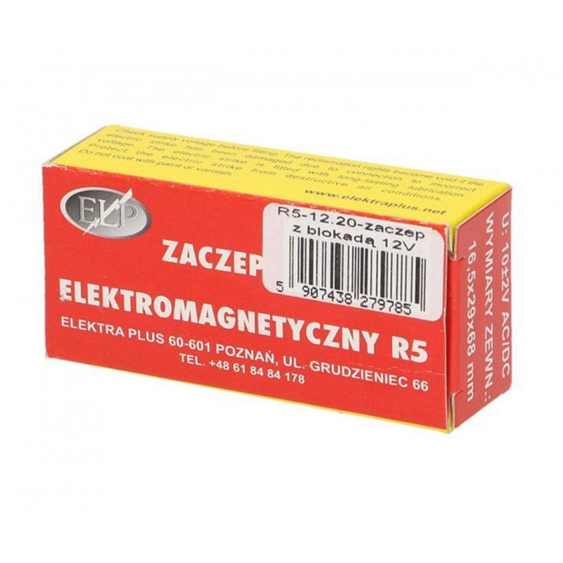 Zaczep elektromagnetyczny ELEKTRA R5-12.20 12V L/P wąski z blokadą