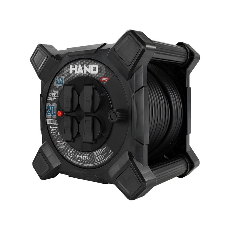 Przedłużacz bębnowy kwadratowy PLASTROL W-00861 HAND 20m IP44 4gniazda 3x1,5mm czarny