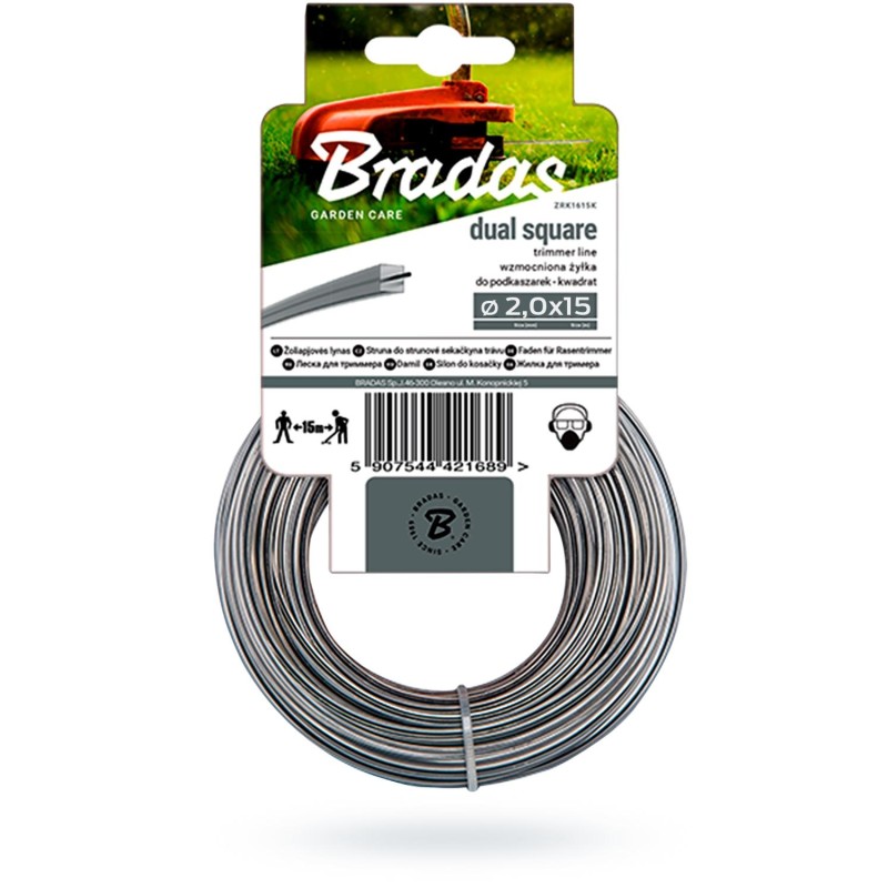 Żyłka BRADAS ZRK2015K RIPPER DUAL, kwadrat 2,0mm x 15m wzmocniona