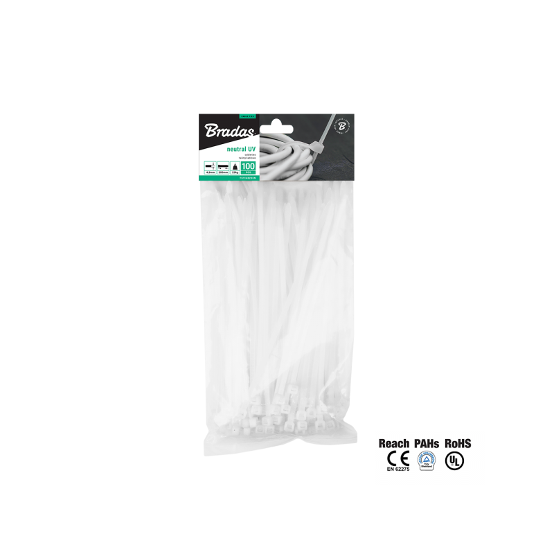 Opaski zaciskowe BRADAS TS1136280N 3,6x280 mm 100 szt trytytki UV białe