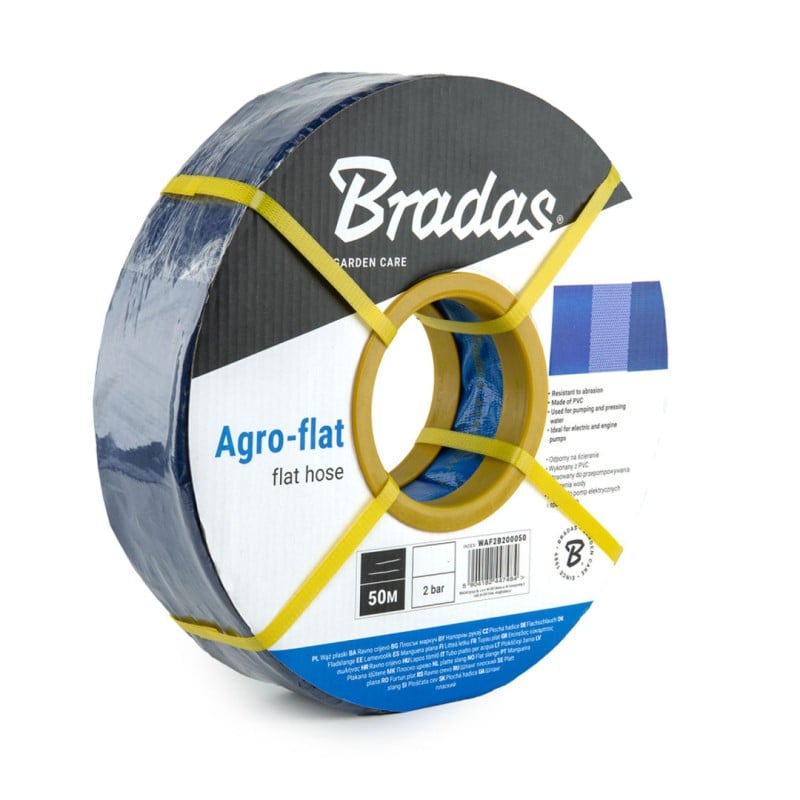 Wąż płaski Bradas WAF2B300050 AGROFLAT 3’’ 50m 2bar niebieski rolka