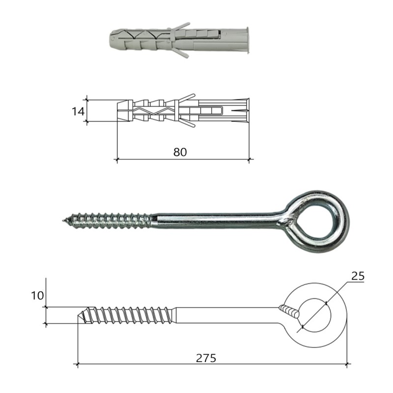 Kołek z hakiem oczkowym do mocowania rusztowań Wkręt-Met HOX14230 14x275mm 20szt.