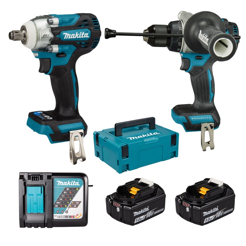 Zestaw elektronarzędzi Makita DLX2590TJ Wkrętarka DHP492 + klucz udarowy DTW300 2x5Ah walizka