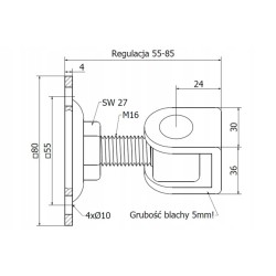 Zawias regulowany do bram M-16mm 80x80mm przykręcany, do drewna