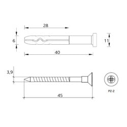 Kołek szybki montaż 6x40mm Wkręt-Met SMKC-06040 PZ2 szeroki kołnierz 200szt